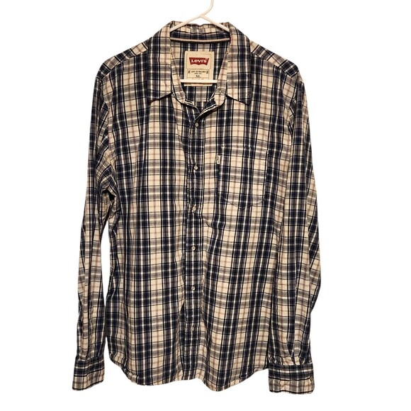 Levi's Other - Levi's Pearl Snap Shirt Long Sleeve Blue White Red Plaid Modern Fit Mens XL
